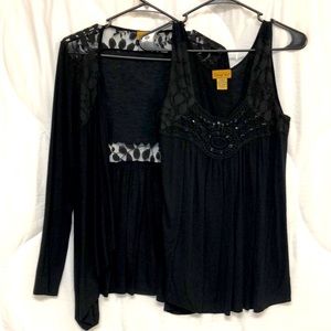 Midnight Velvet Women’s Medium Black sleeveless top & matching long-sleeve top